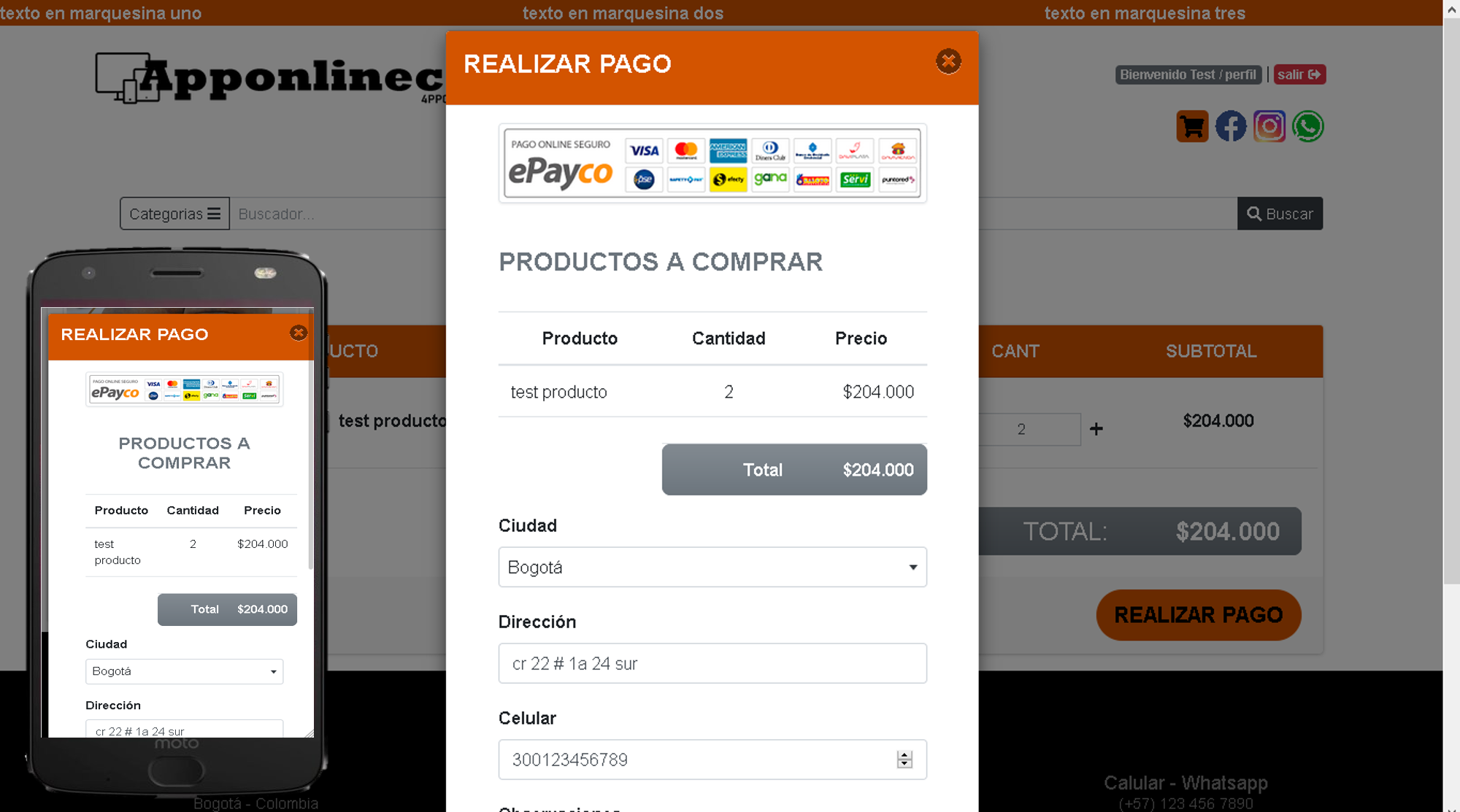 Pasarela de pagos - apponlinecol.com