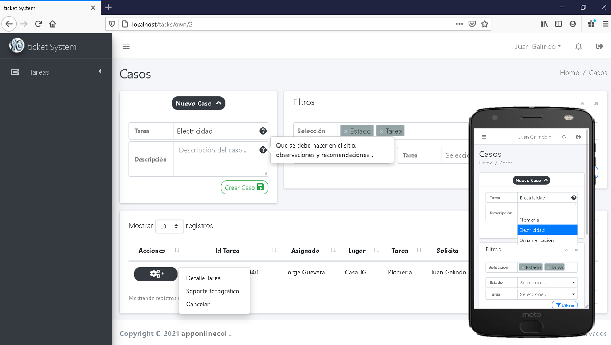 Creación de tareas o casos - apponlinecol.com