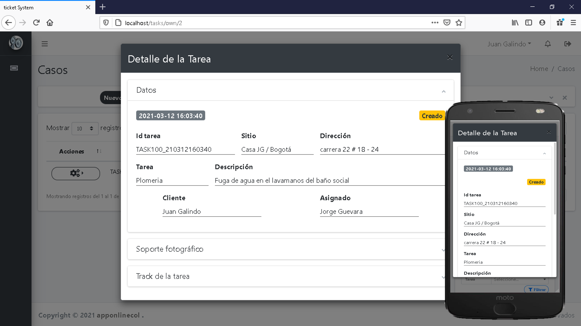 Seguimiento de tareas o casos - apponlinecol.com