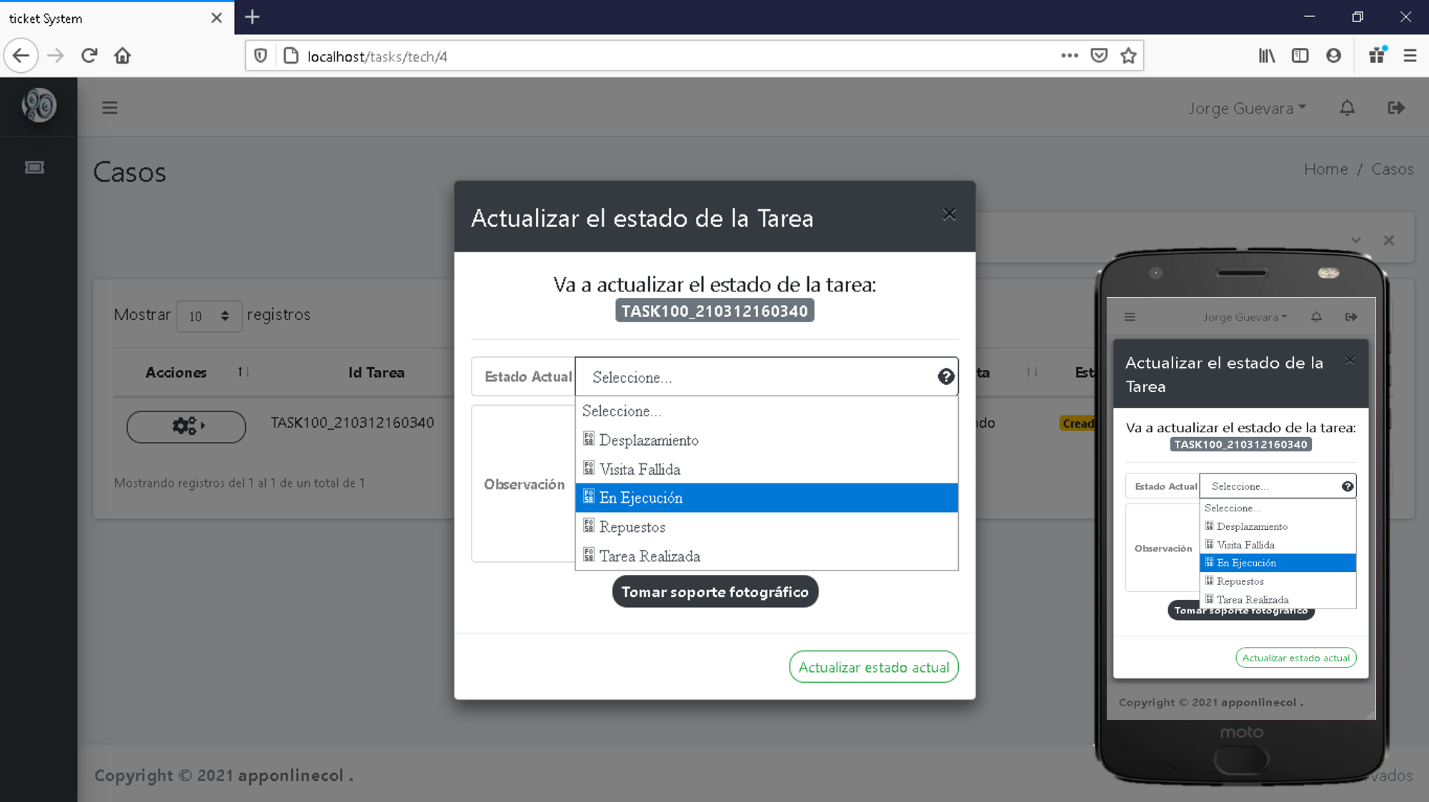 Estado actual de tareas o casos - apponlinecol.com