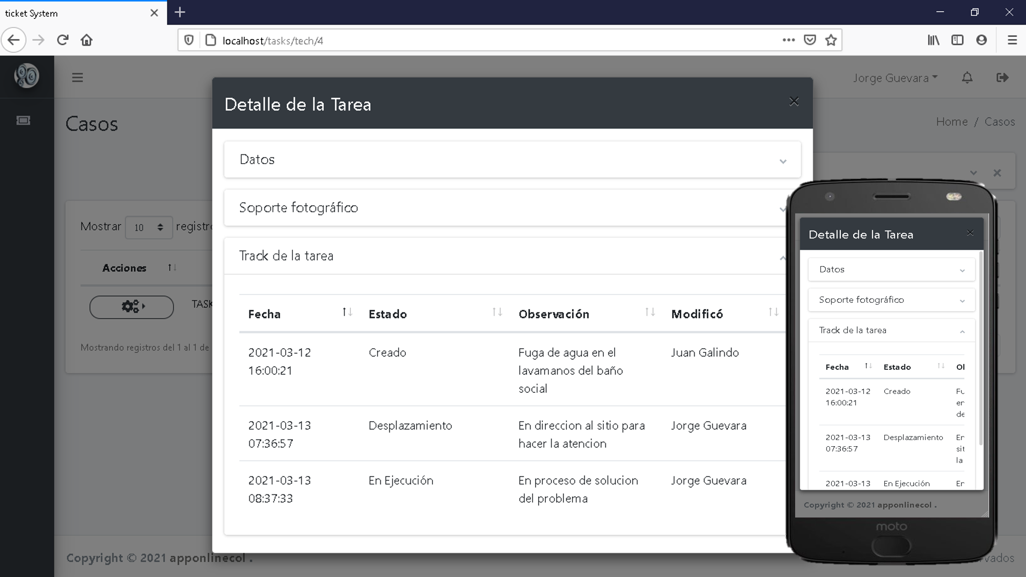 Historia de tareas o casos - apponlinecol.com